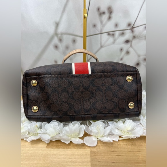 Coach Signature Stripe Red and White Center Stripe Nancy Satchel - Picture 6 of 14